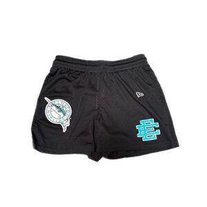 New Era Black Miami Marlins Mesh Shorts with Aqua Details Eric E